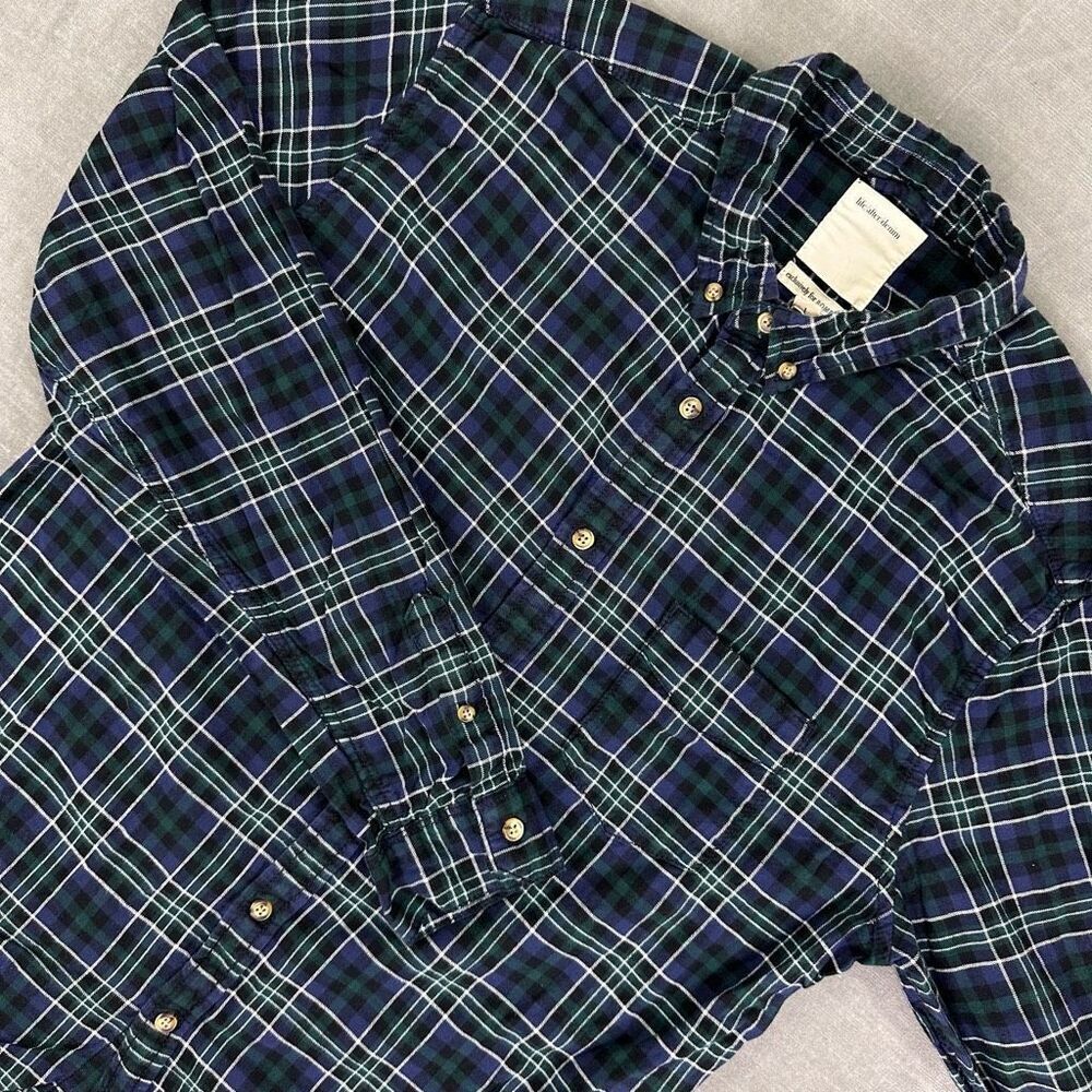 Life/After/Denim Shirt Mens‎ 1 (S-M) Blue Green Plaid Long Sleeve Button Up